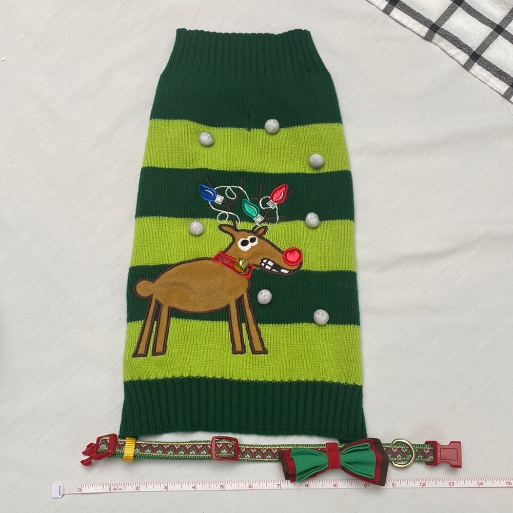 Dog Christmas sweater, and collar